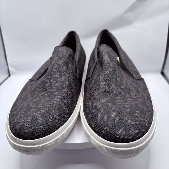 Michael Kors Keaton MK Signature Logo Flat Slip-On Brown Sneakers Women Size 8M - Picture 1 of 8
